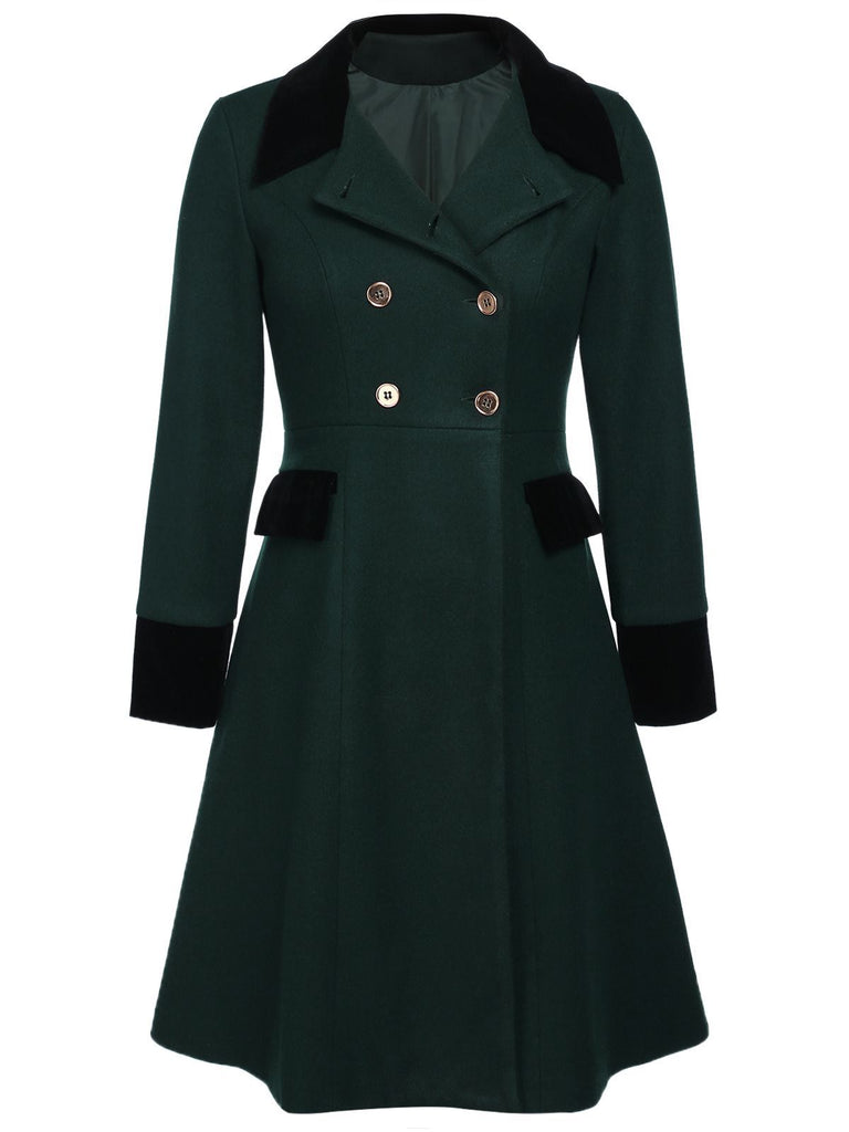 Cappotto con bottoni tinta unita verde scuro anni '50