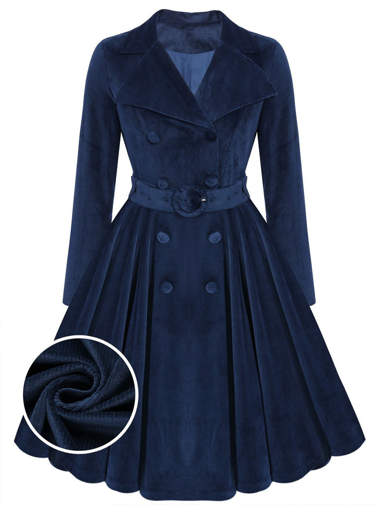 Cappotto lungo in velluto blu navy anni '50