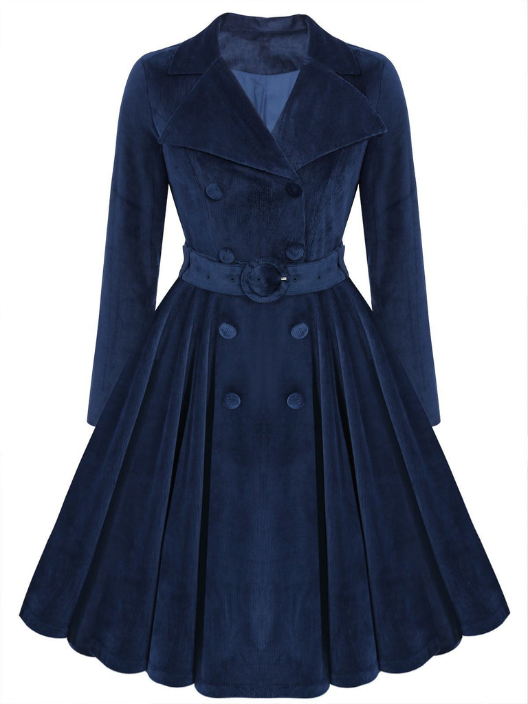 Cappotto lungo in velluto blu navy anni '50