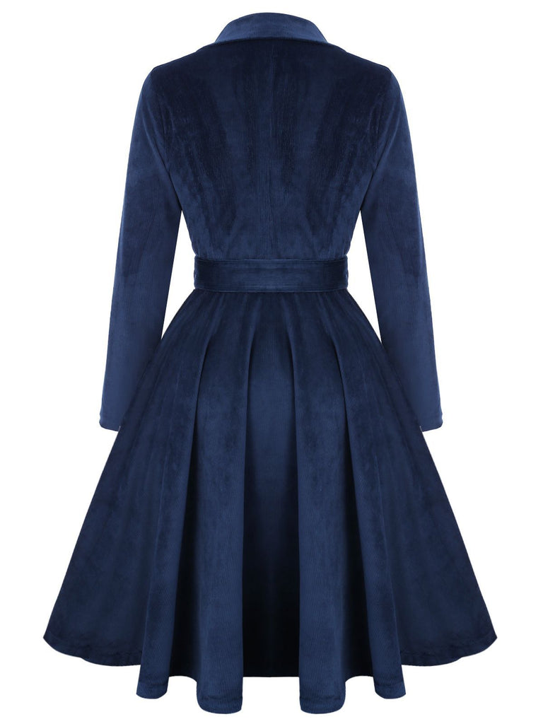 Cappotto lungo in velluto blu navy anni '50