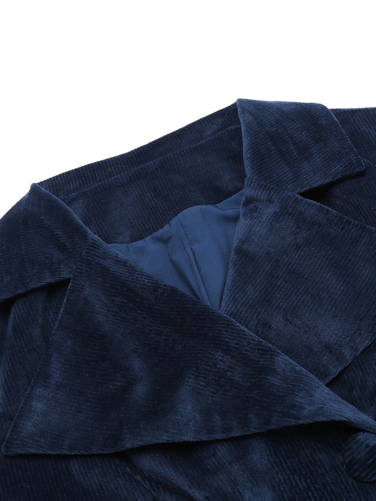 Cappotto lungo in velluto blu navy anni '50