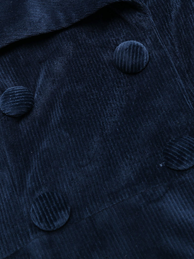 Cappotto lungo in velluto blu navy anni '50