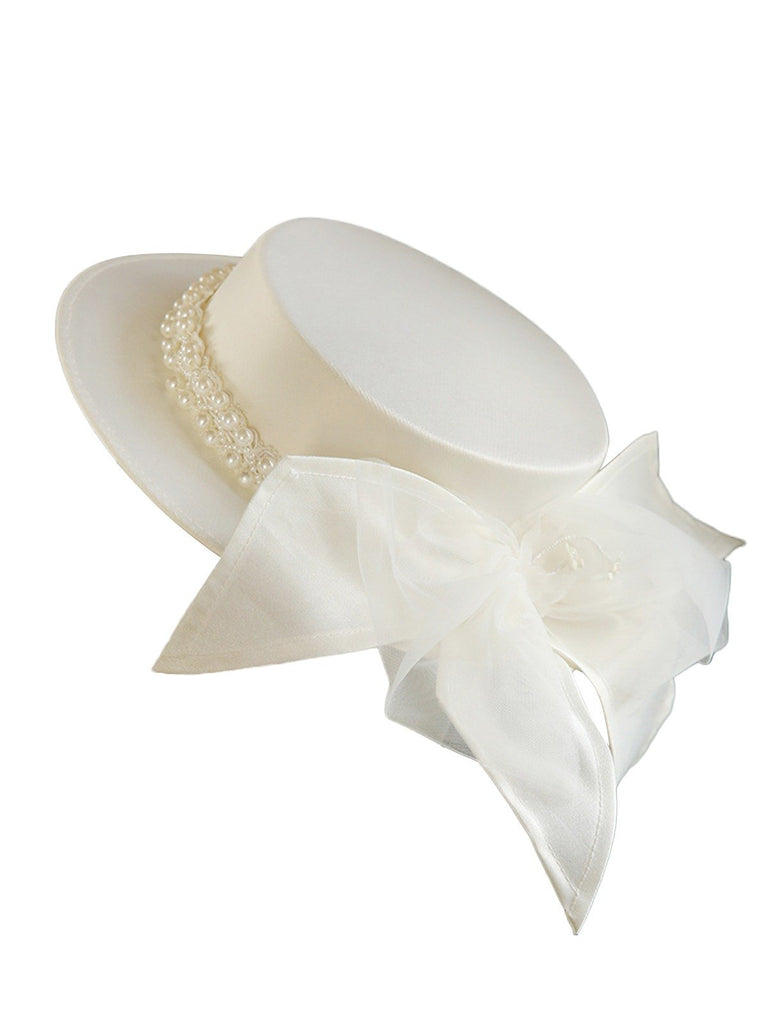 Cappello con nodo a fiocco di perle retr¨° bianco