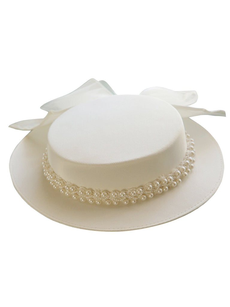 Cappello con nodo a fiocco di perle retr¨° bianco