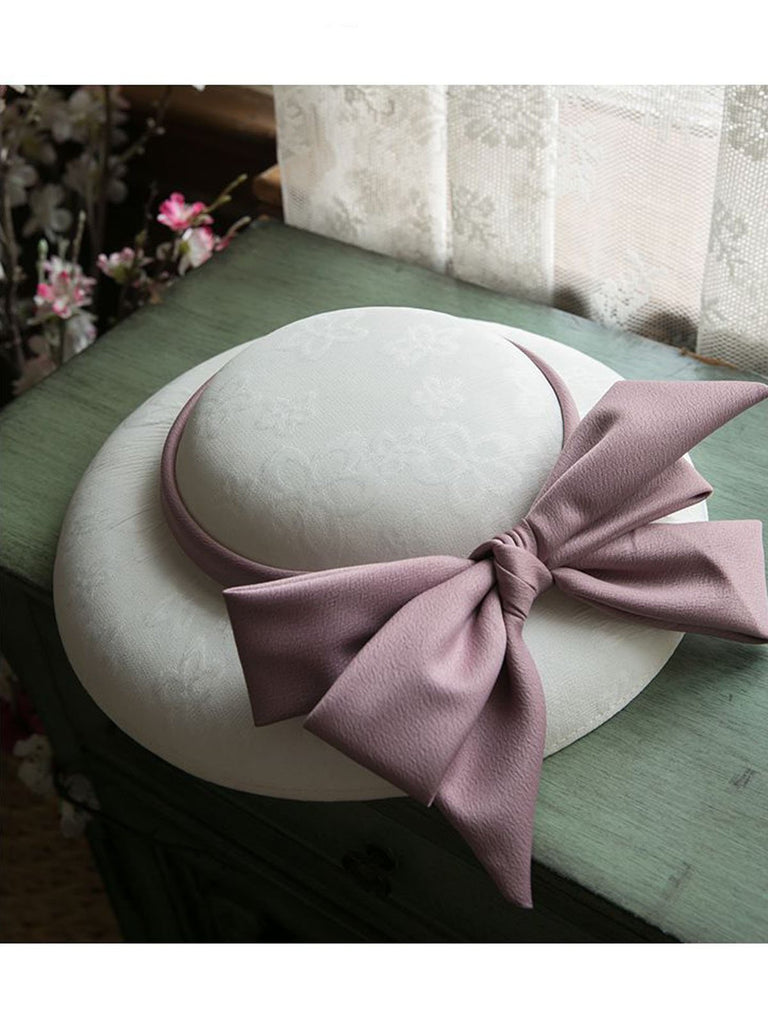 Cappello da sposa Retrò con fiocco rosa