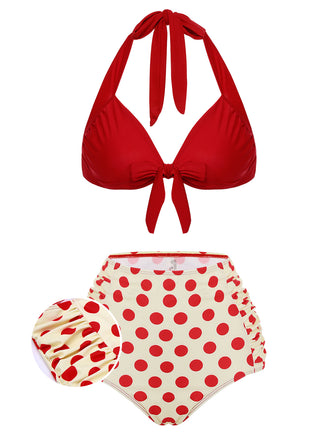 Set Bikini a pois scollo all'americana rosso anni '50