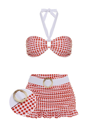 Set Bikini plaid scollo all'americana rosso anni '40