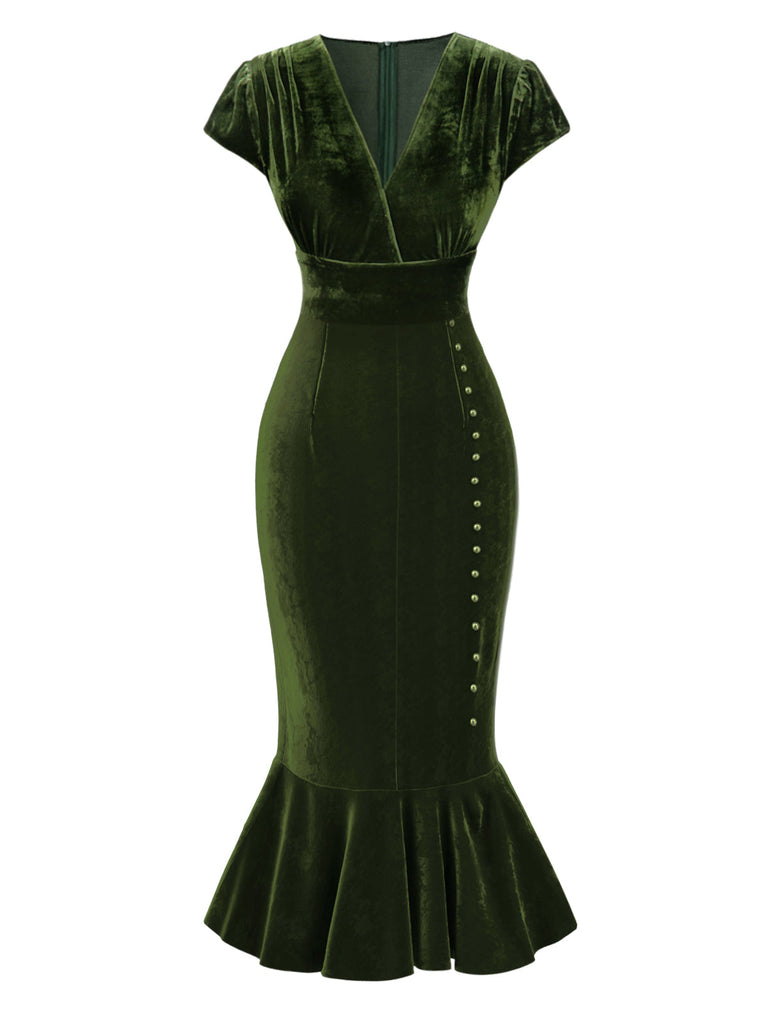 [Prevendita] Abito a sirena in velluto con scollo a V verde anni '30