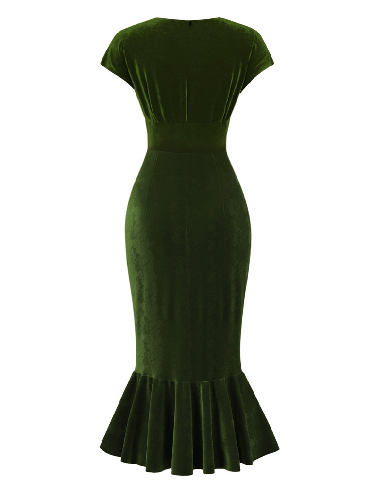 [Prevendita] Abito a sirena in velluto con scollo a V verde anni '30