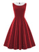 Abito in velluto con collo di pelliccia rosso anni '50