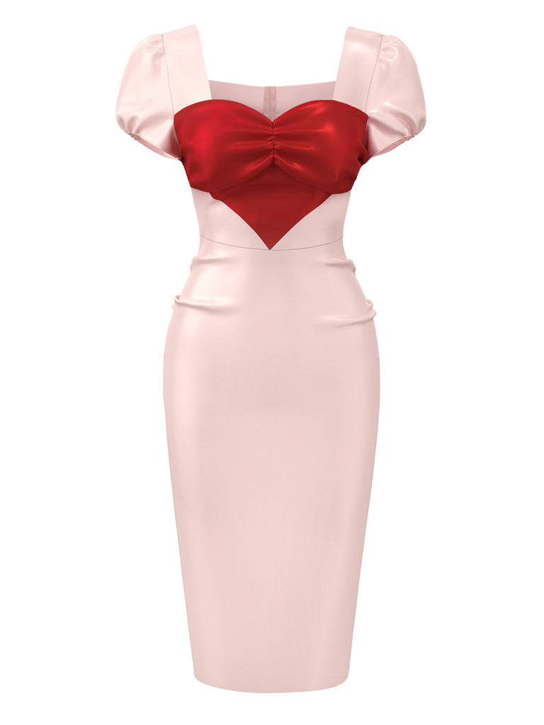 Abito a tubino a cuore con sbuffo rosa pallido anni '60