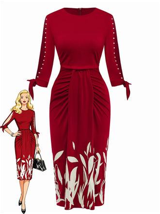 Abito floreale con con maniche ritagliate patchwork anni '60