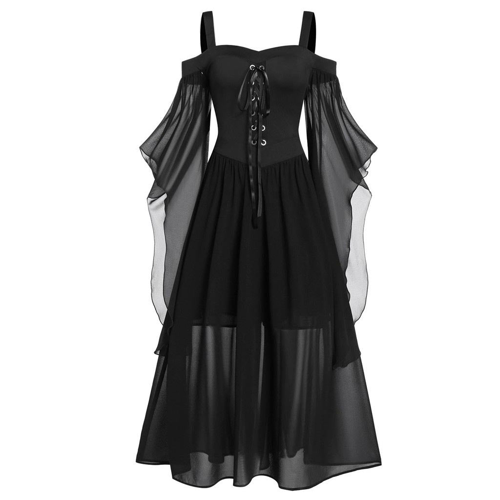 [Taglia forti] Abito in chiffon con spalline in contrasto anni '50