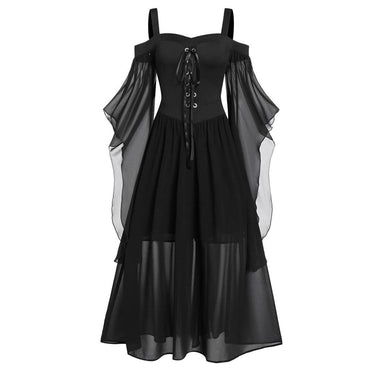 [Taglia forti] Abito in chiffon con spalline in contrasto anni '50
