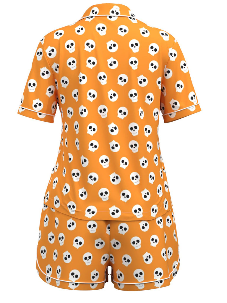 Pigiama con teschio cartoni Halloween arancione anni '70