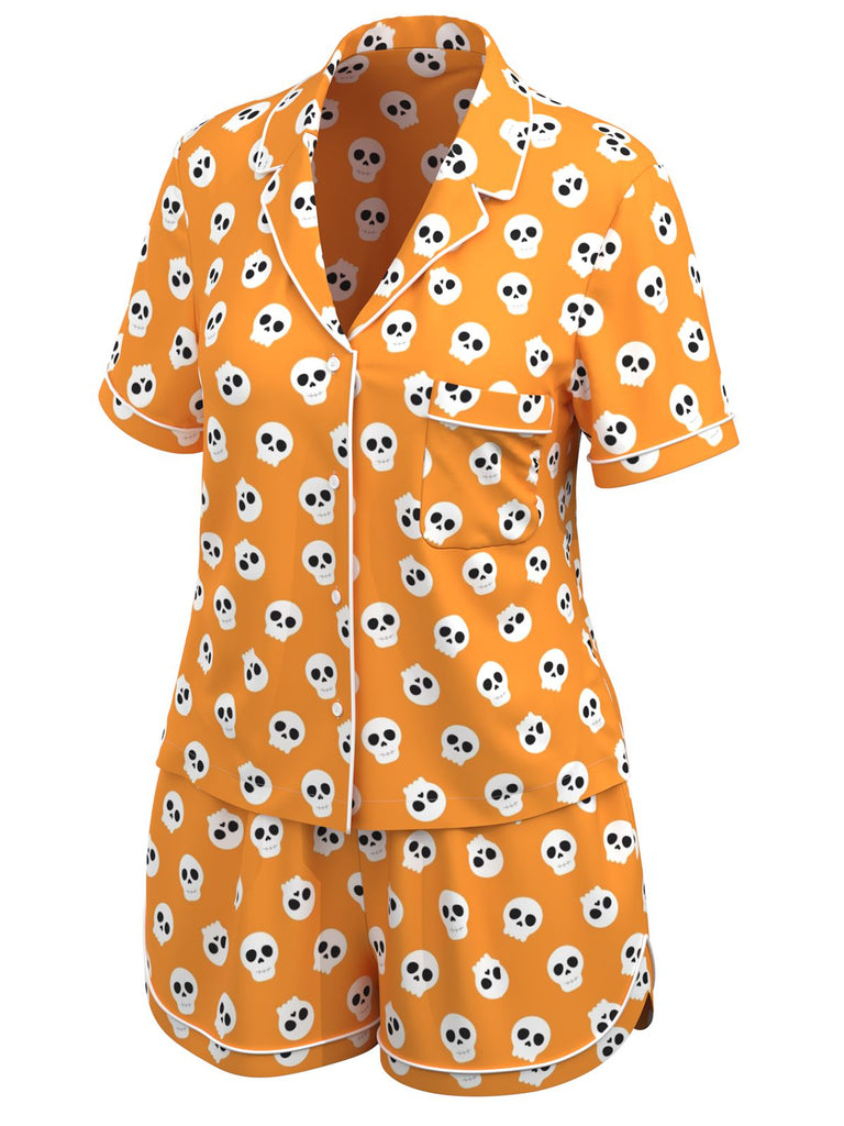 Pigiama con teschio cartoni Halloween arancione anni '70
