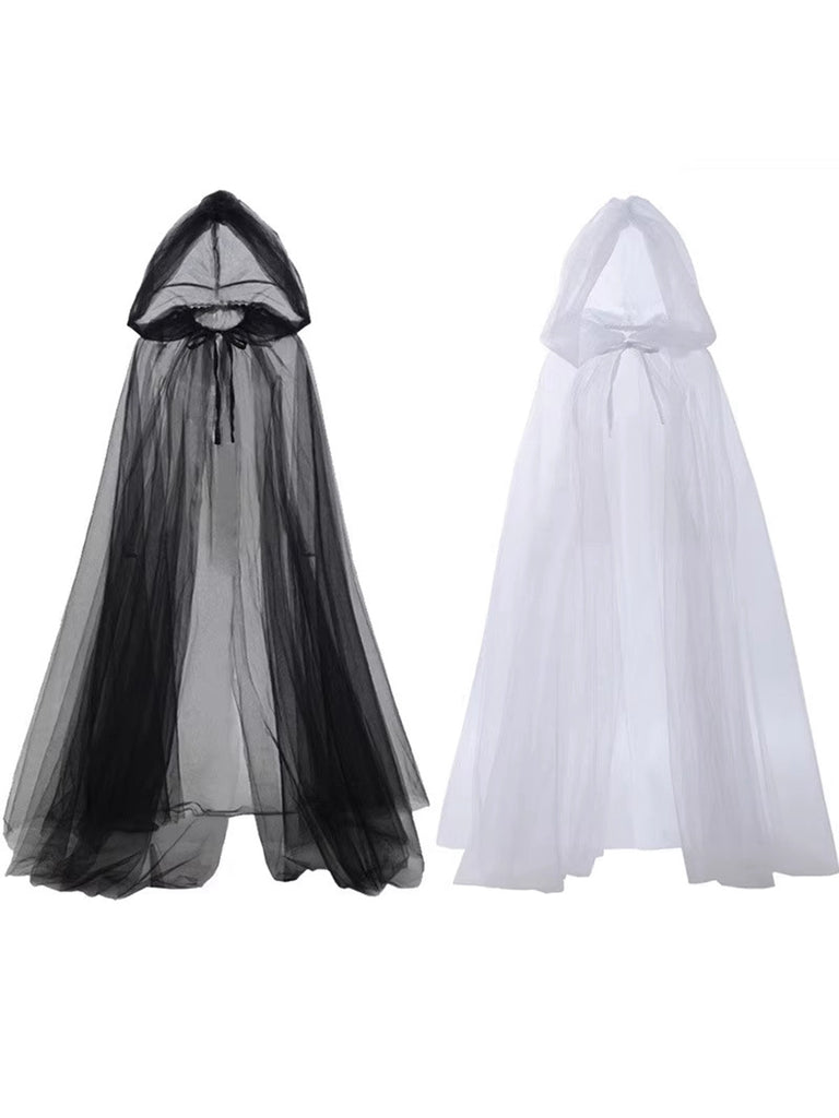 Mantello gotico con cappuccio in tulle retrò Halloween