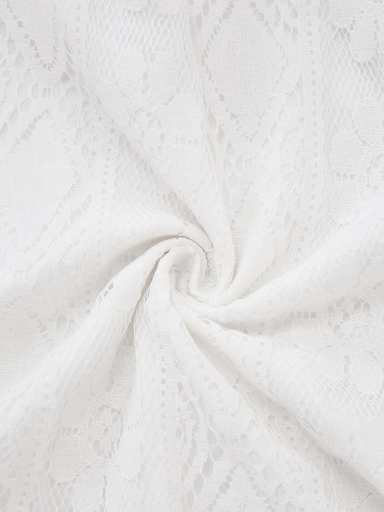 Abito lungo in pizzo boho con scollo a V bianco anni '70