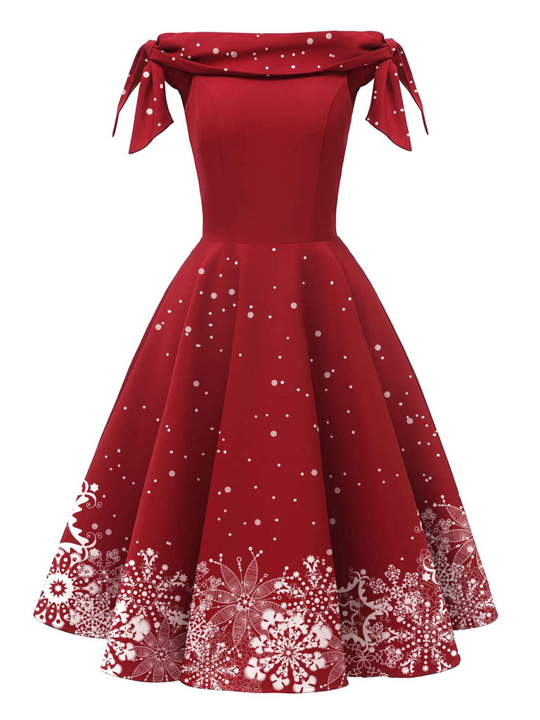 Abito fiocco di neve con spalle scoperte rosso anni '50