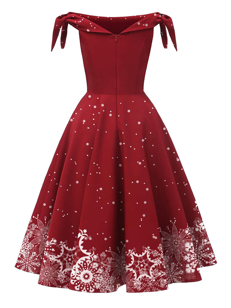 Abito fiocco di neve con spalle scoperte rosso anni '50