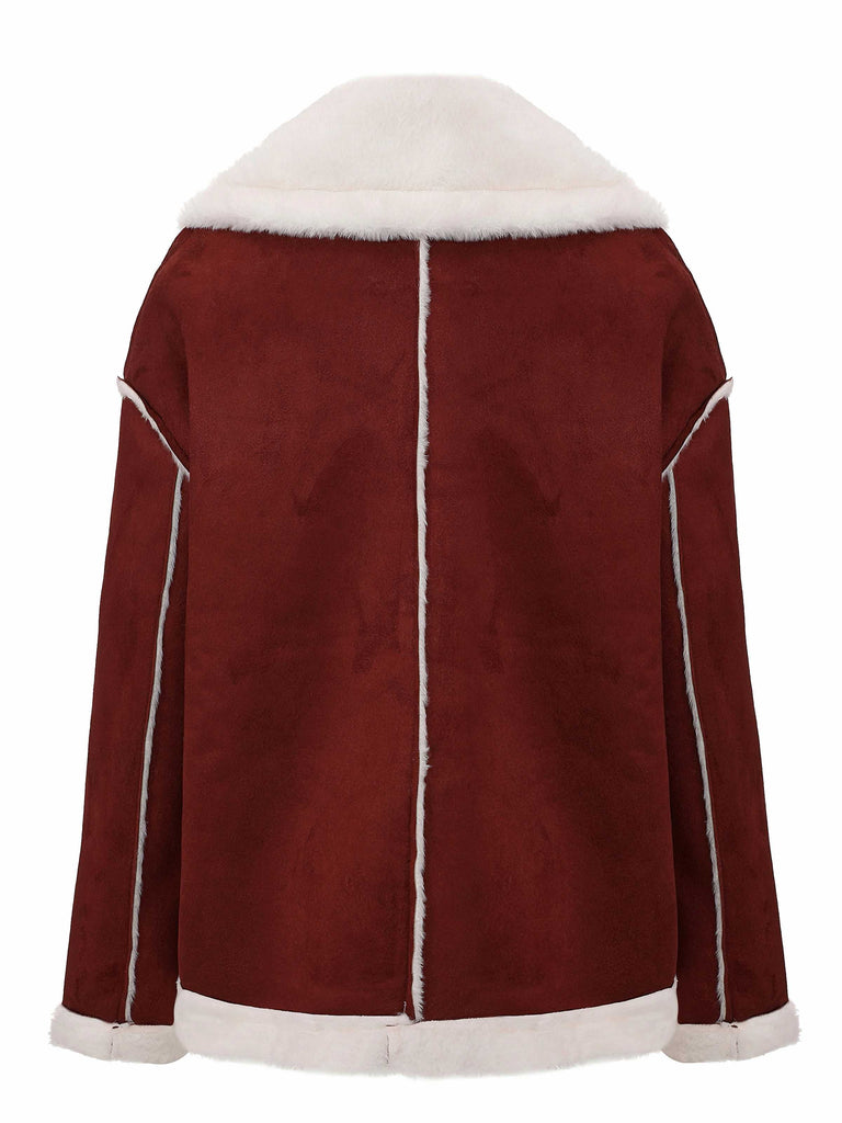 Giacca con tasche e fibbia in peluche con risvolto anni '40