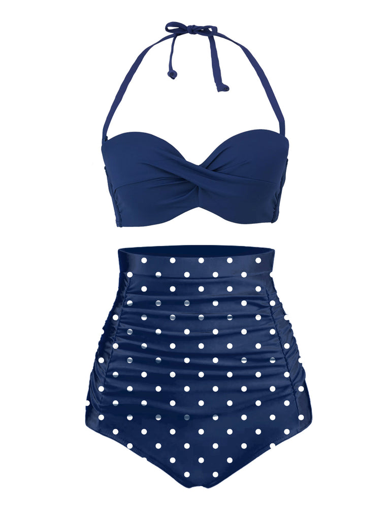Costumi a pois con scollo all'americana blu anni '50
