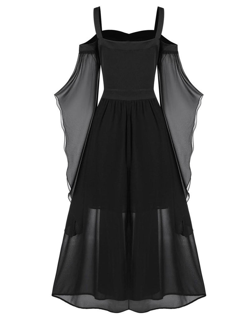 [Taglia forti] Abito in chiffon con spalline in contrasto anni '50