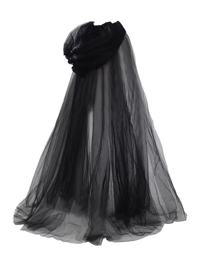 Mantello gotico con cappuccio in tulle retrò Halloween