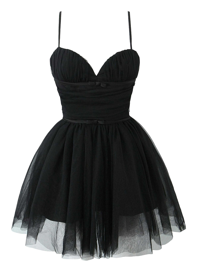 Abito in tulle con fiocco e spalline sottili anni '70