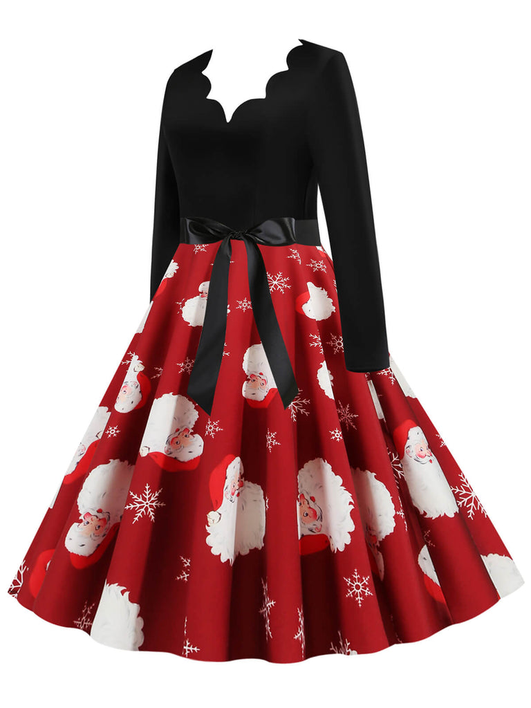 Abito con scollo a V e cintura di Babbo Natale rosso anni '50