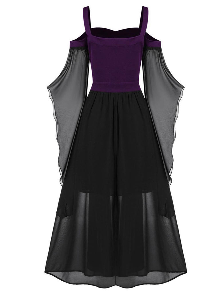 [Taglia forti] Abito in chiffon con spalline in contrasto anni '50