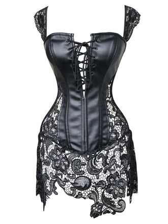 Corsetto in pizzo gotico in pelle nero steampunk