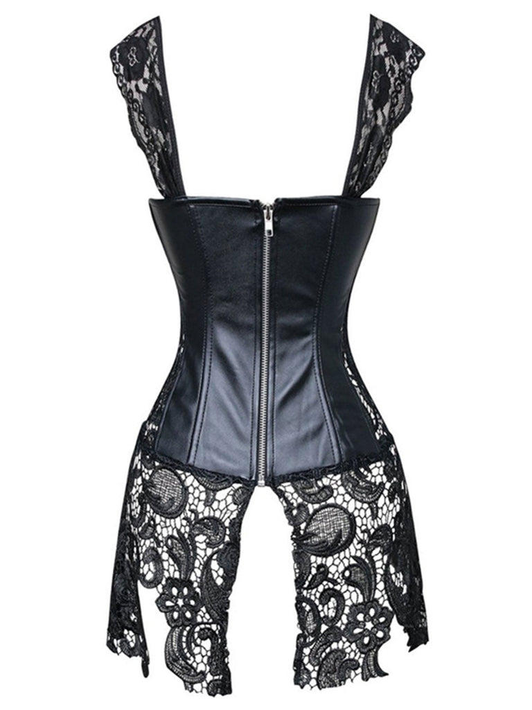 Corsetto in pizzo gotico in pelle nero steampunk