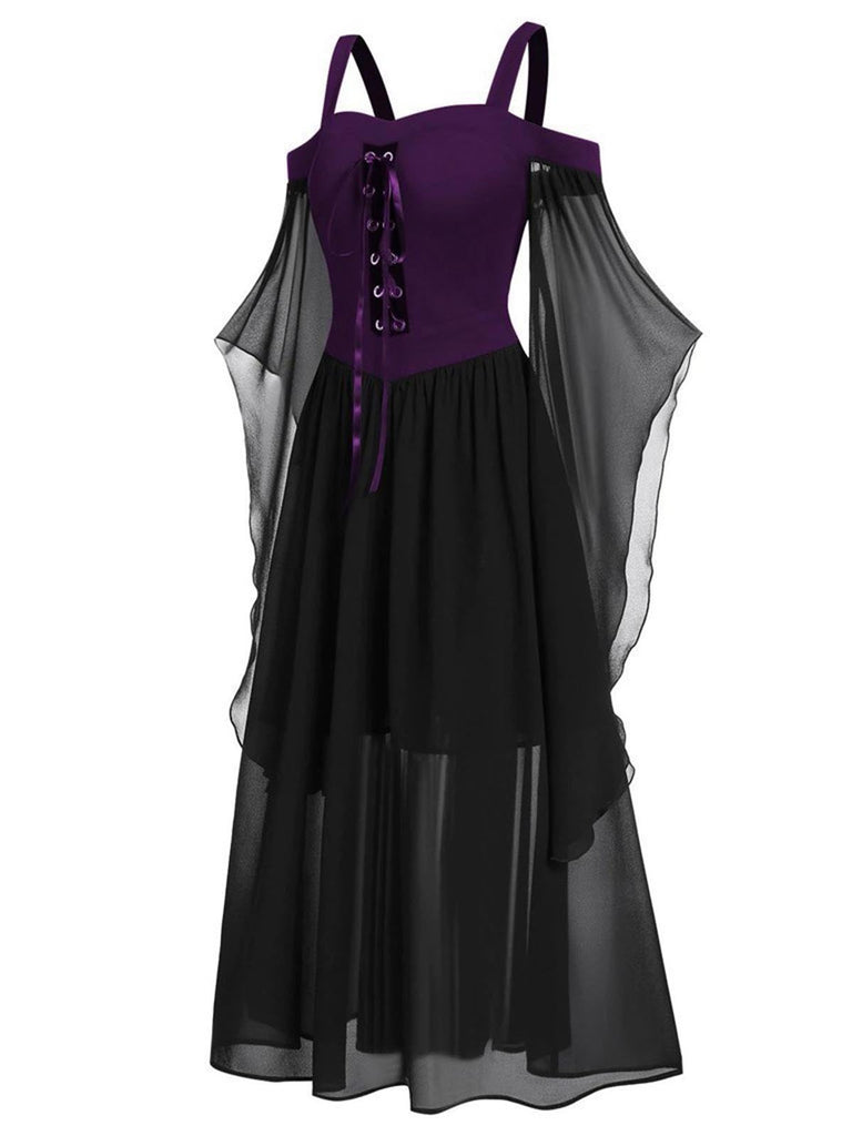 [Taglia forti] Abito in chiffon con spalline in contrasto anni '50