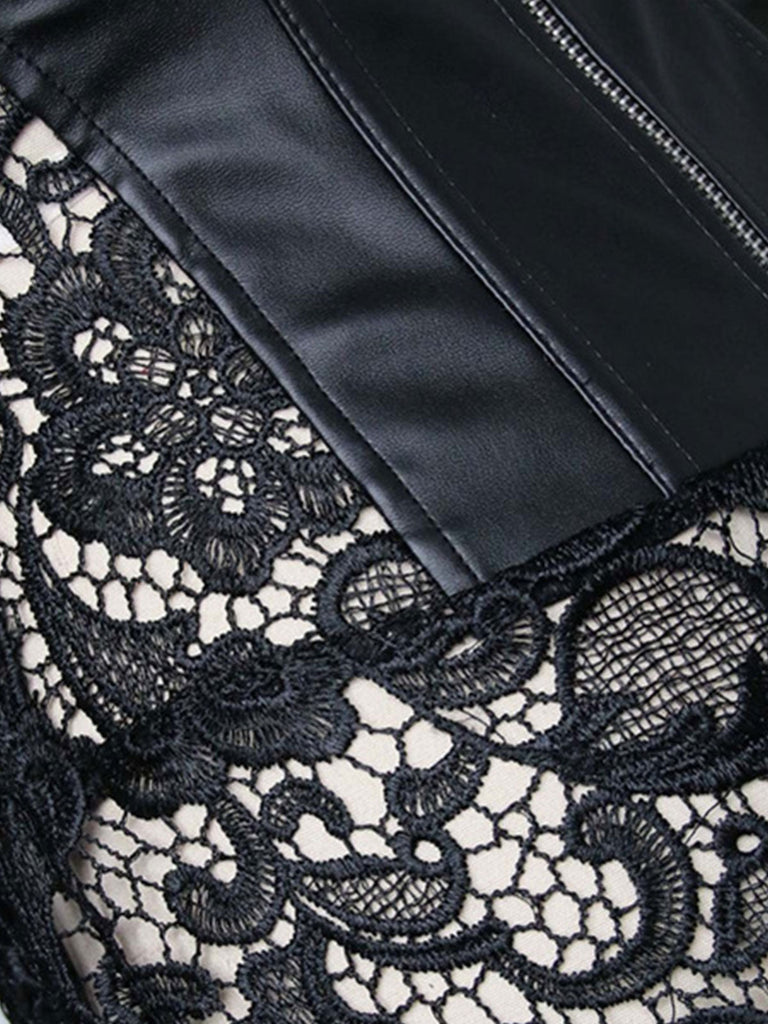 Corsetto in pizzo gotico in pelle nero steampunk