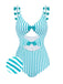 Costumi intero a righe fiocco cava spalline sottili blu anni '60