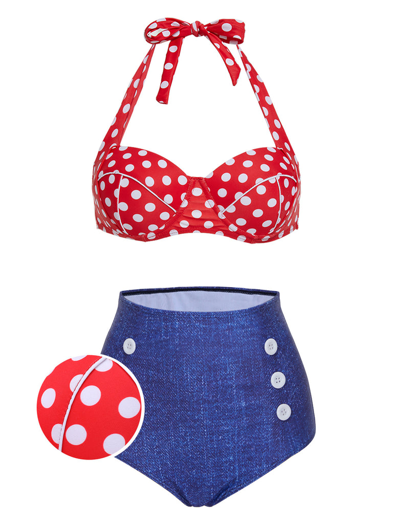 Costumi bikini scollo all'americana e pois retrò anni '50