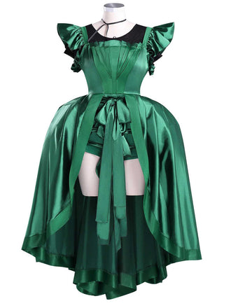 Costume ispirato a Mercoledì Agnes in raso verde anni '50