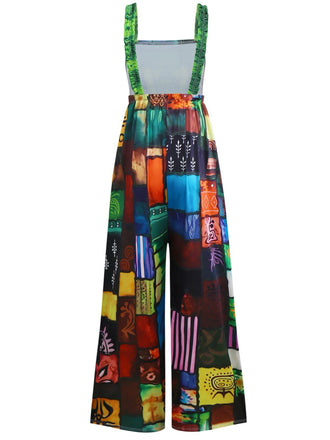 Tuta lunga vintage con bretelle color block anni '70