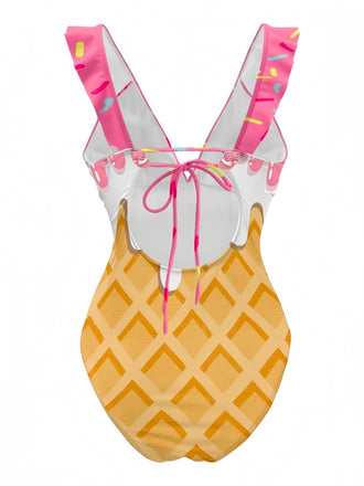 Costumi intero gelato volant e lacci dietro rosa anni '70