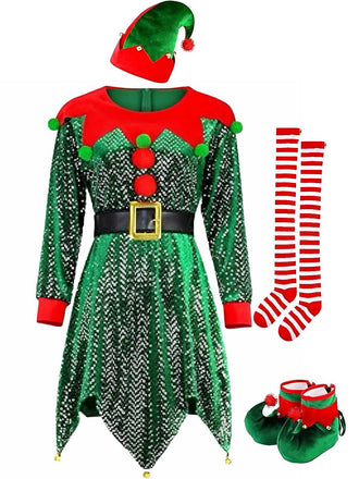 Costume da elfo natalizio con paillettes verde anni '50