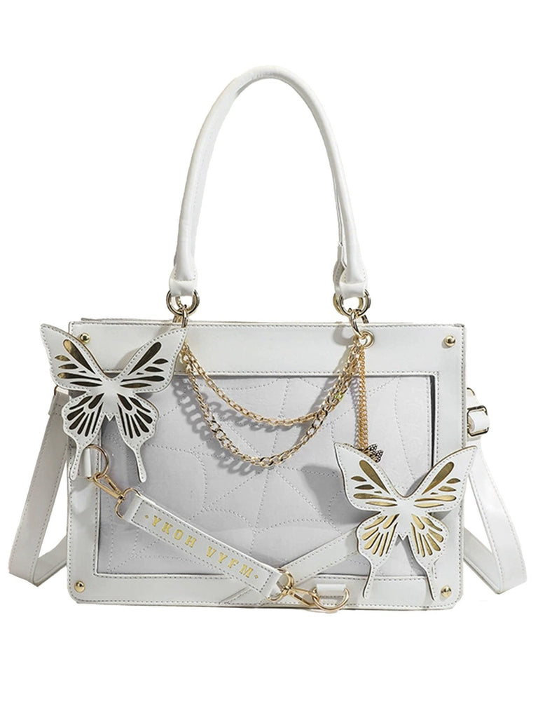Borsa a mano con catene a forma di ragno e farfalla gotica