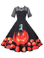 Abito patchwork con maniche in pizzo Halloween nero anni '50