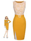 Abito in pizzo con cintura patchwork giallo anni '60