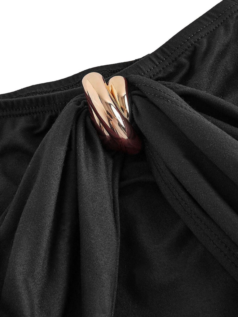 Abito plissettato con spalle scoperte bordeaux anni '40