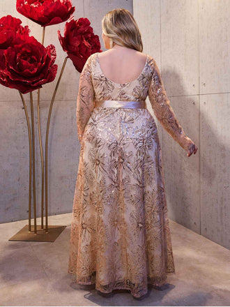 [Taglia Forti] Abito in rete e paillettes con scollo a V profondo oro anni '30