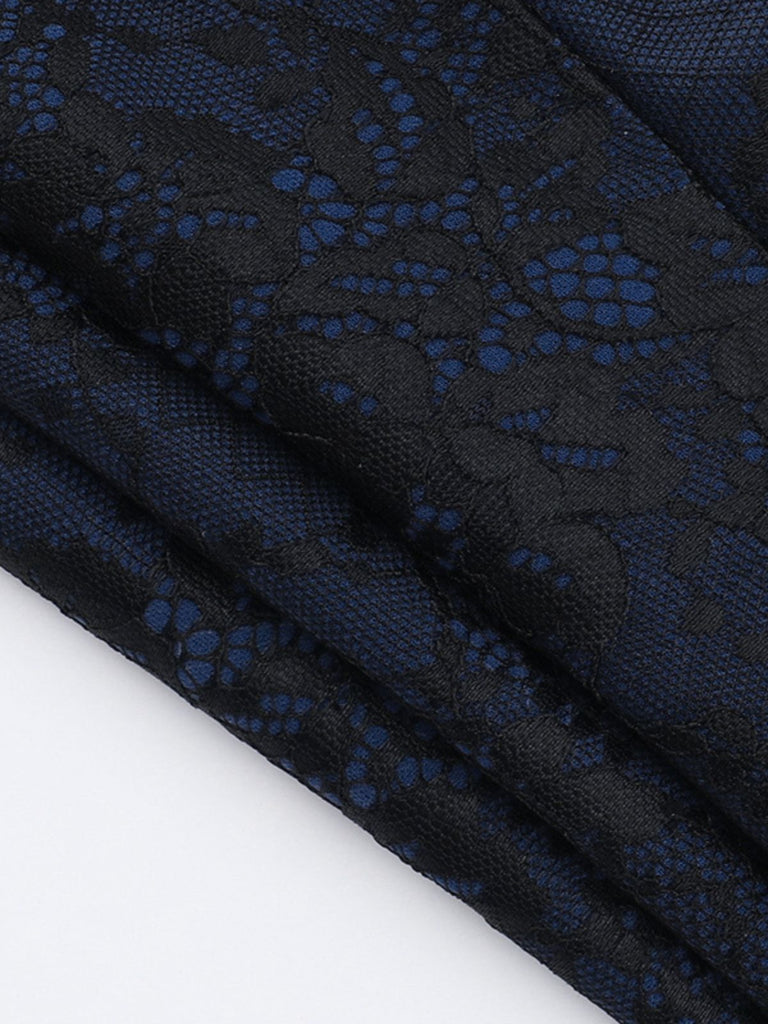 Top in pizzo con spalle scoperte e nappe Halloween blu anni '30