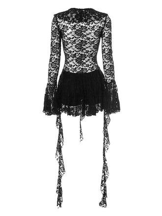 Abito volant e nastri in pizzo con maniche a campana anni '80