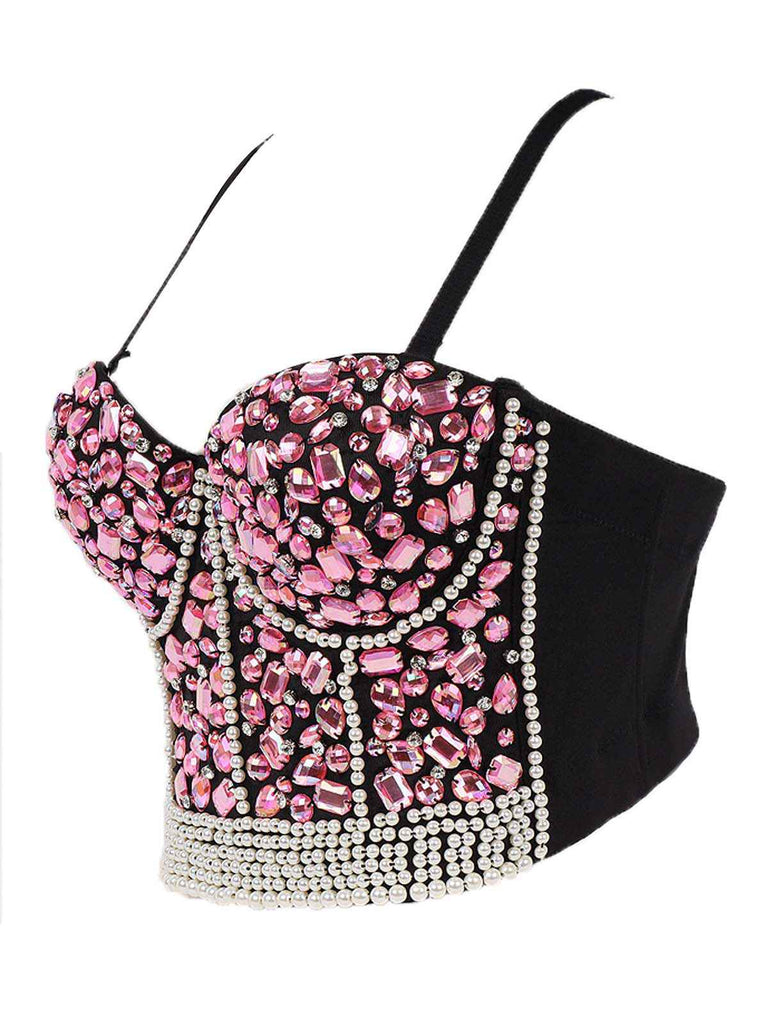 Top corsetto perle di strass  con spalline sottili anni '70