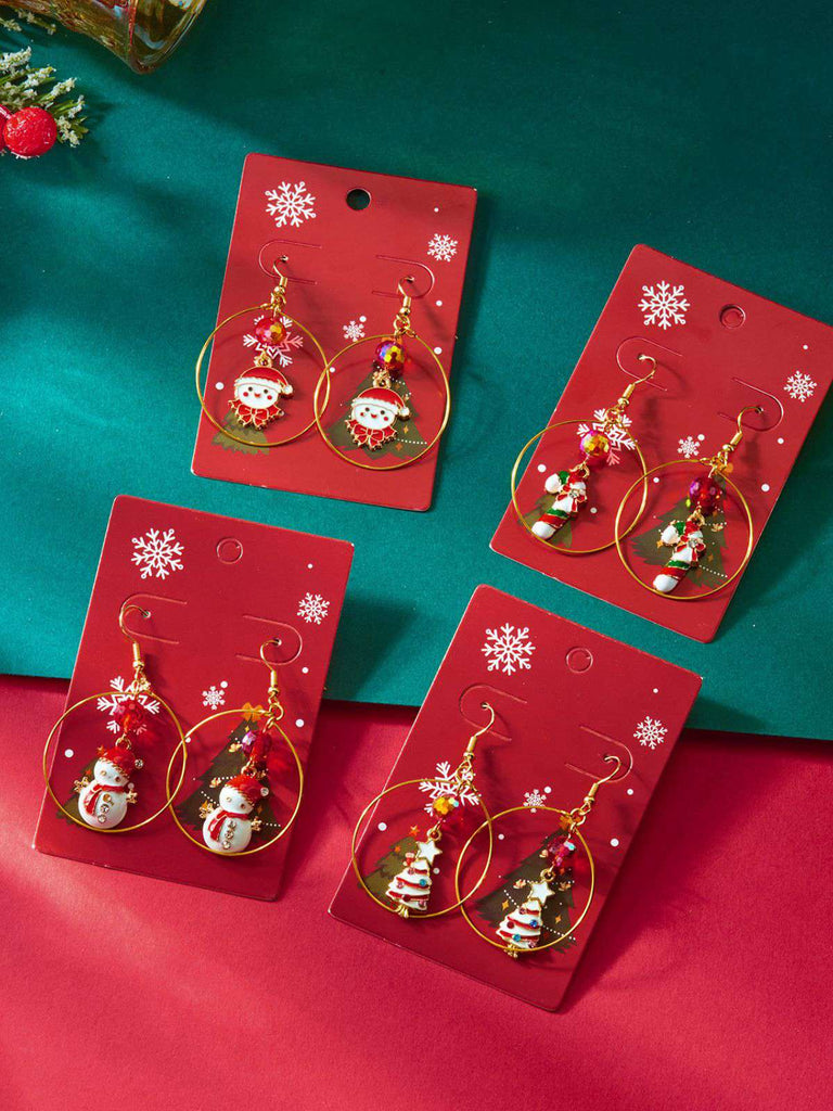 Orecchini a albero di Natale e pupazzo di neve e bastoncino di zucchero